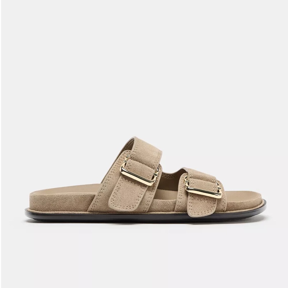 Zara Split Leather Strappy Flat Sandals (NWT)